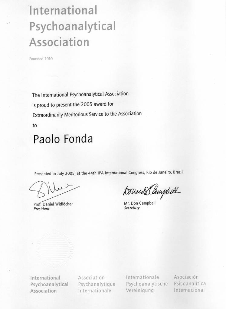 IPA Award for Extraordinarily Meritorious Service - Paolo Fonda 2005